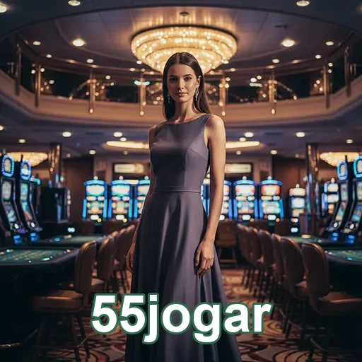 Modelo em ambiente de cassino representando o 55jogar.