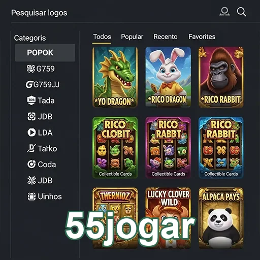 Interface do aplicativo 55jogar exibindo jogos populares.