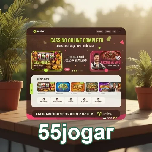 Tela do aplicativo 55jogar destacando jogos VIP e acesso fácil.