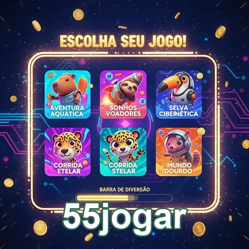 Interface de jogos divertidos da 55jogar com opções variadas.