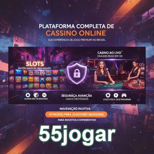 Interface do 55jogar com slots e suporte ágil apresentado.