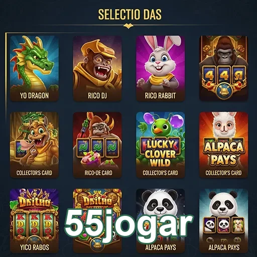 Slots vibrantes disponíveis em 55jogar, mostrando diversos jogos.