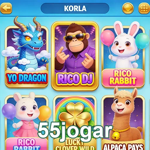 Tela de jogos do 55jogar com slots coloridos e atrativos.