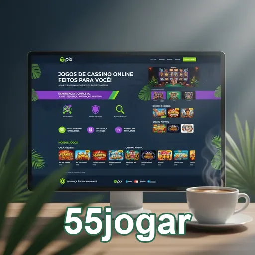 Tela do site 55jogar com jogos de cassino online exibidos.